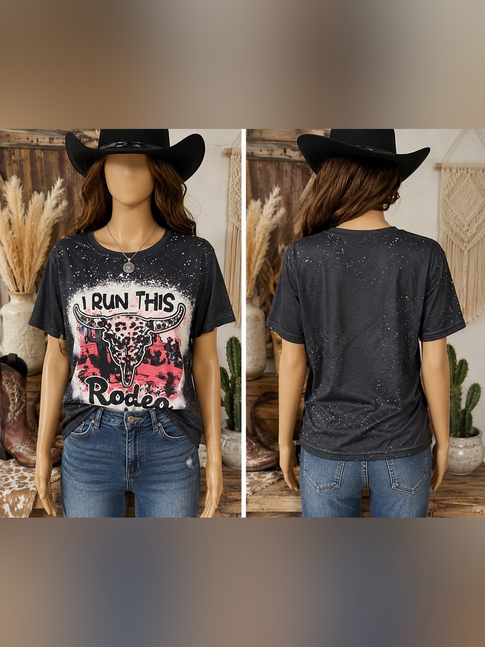 🆕 I Run This Rodeo Graphic Tee - Black and Pink